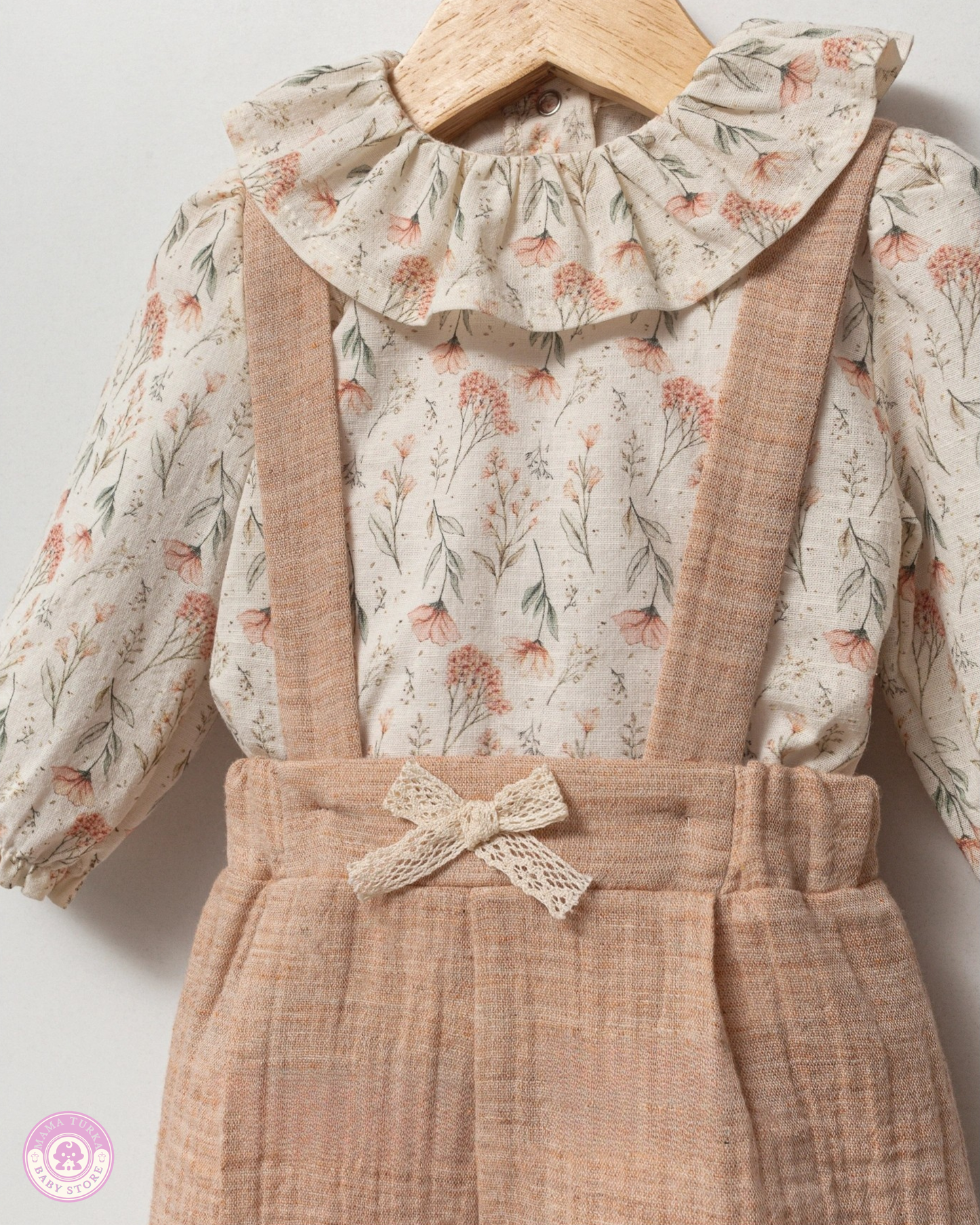 Floral Baby Girl Romper Set with Ruffle Blouse & Bow Clip