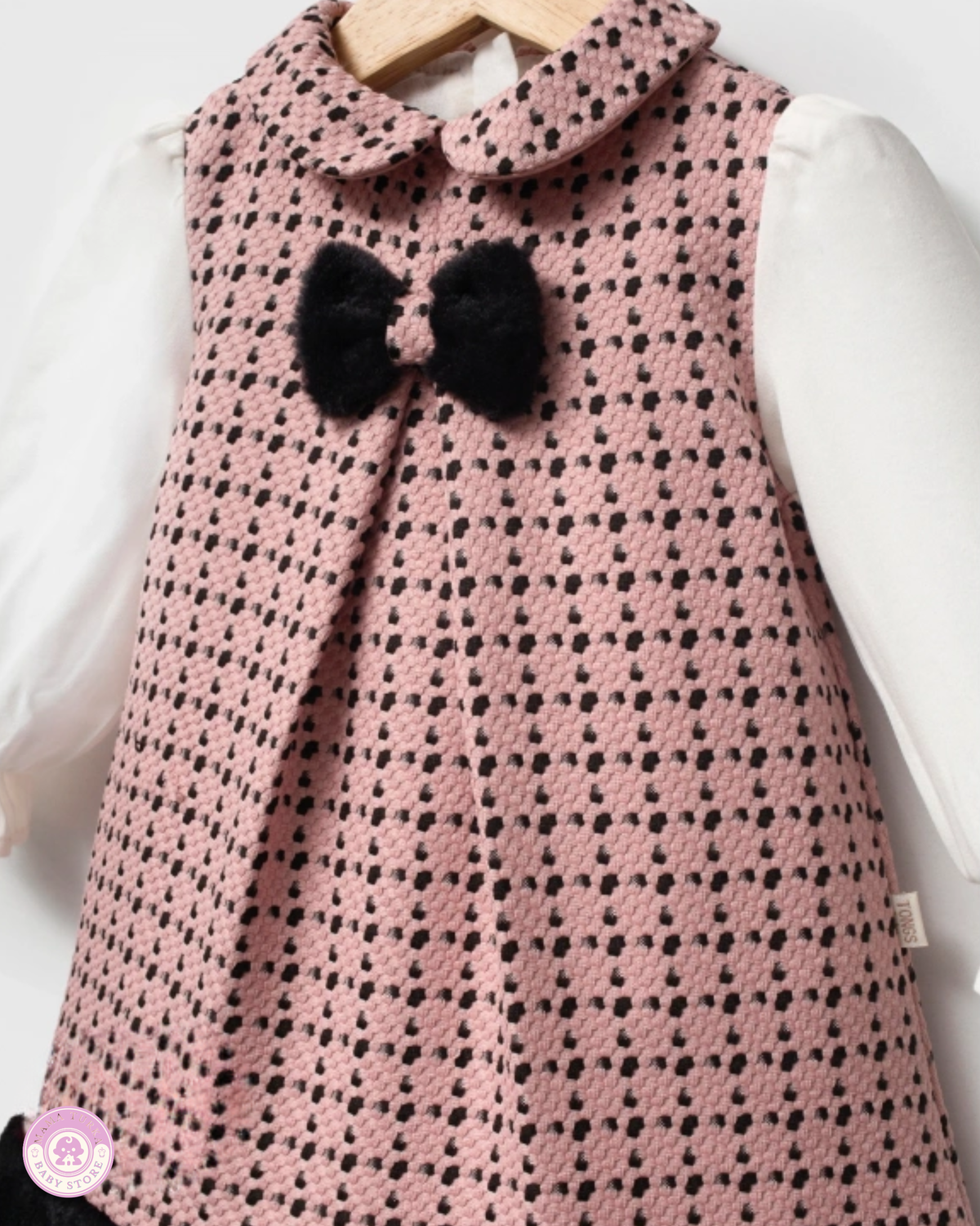 Baby Girl Pink Tweed Dress with Faux Fur & Bow
