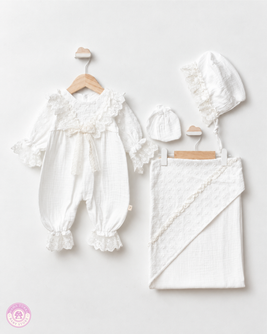 Newborn Baby Girl Lace Jumpsuit Gift Set with Blanket