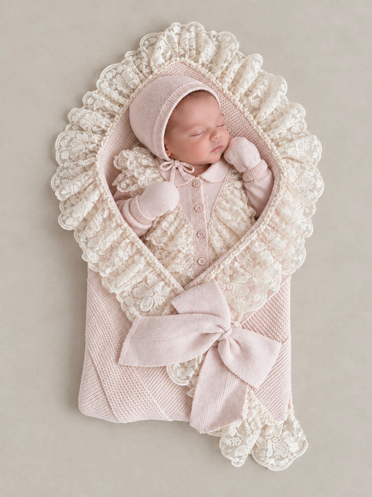 Amélie Newborn Cotton Knit Lace Set 5 piece