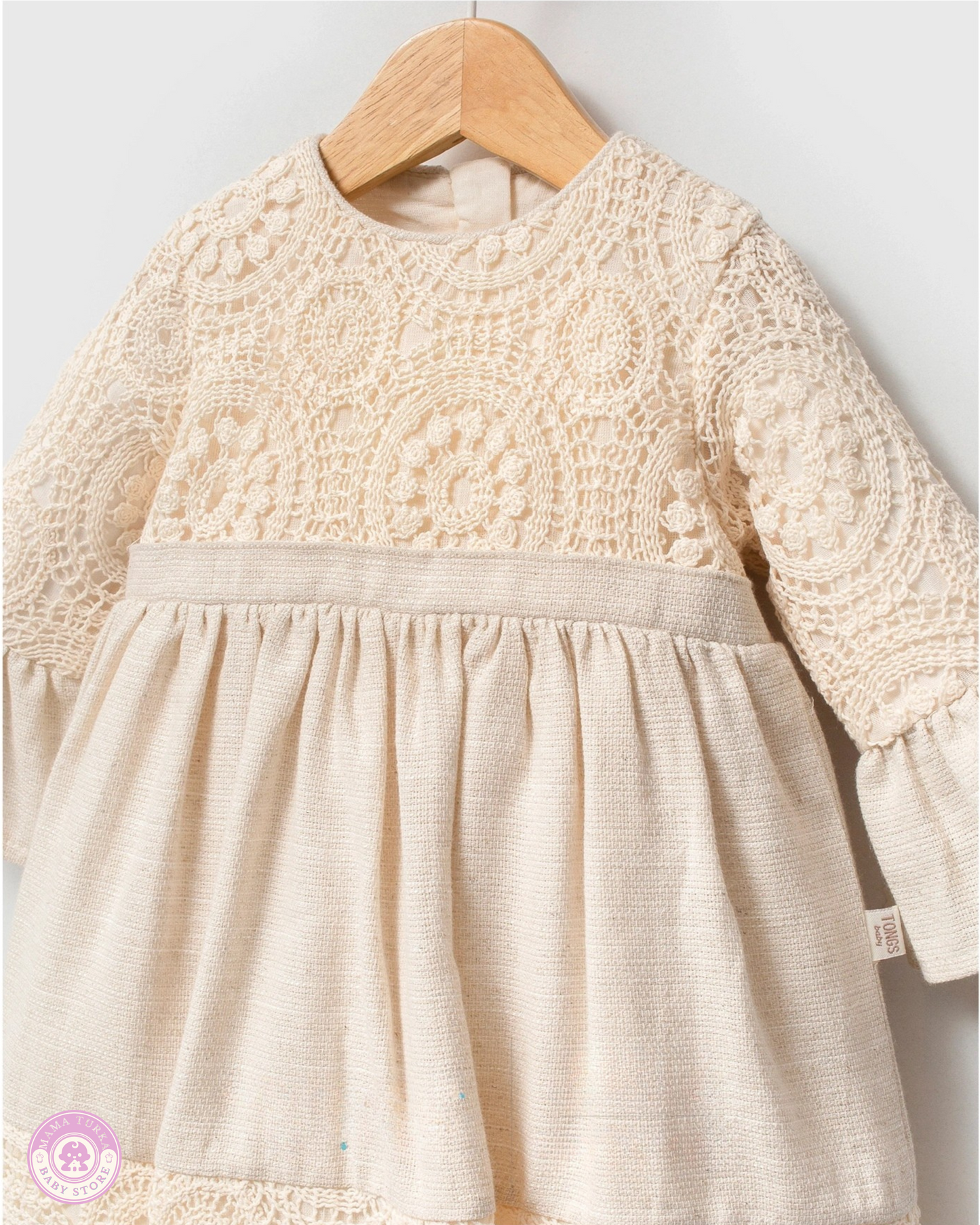 Lace & Linen Baby Dress with Matching Headband