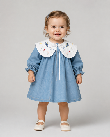 Embroidered Baby Girl Dress with Peter Pan Collar