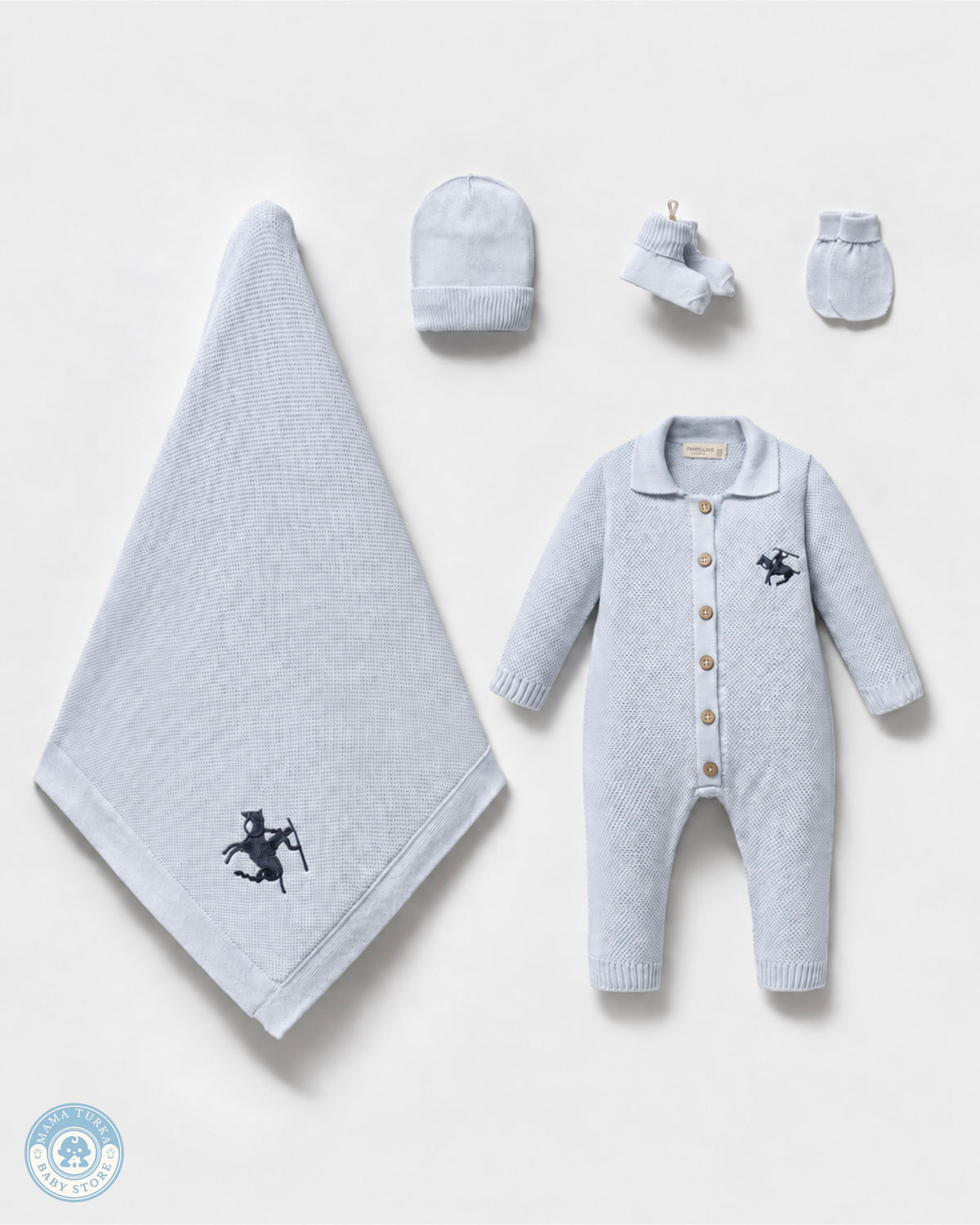 5-Piece Knitted Newborn Baby Set with Blanket – Equestrian Collection