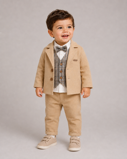 5-Piece Formal Outfit for Boys with Jacket, Vest & Bow Tie