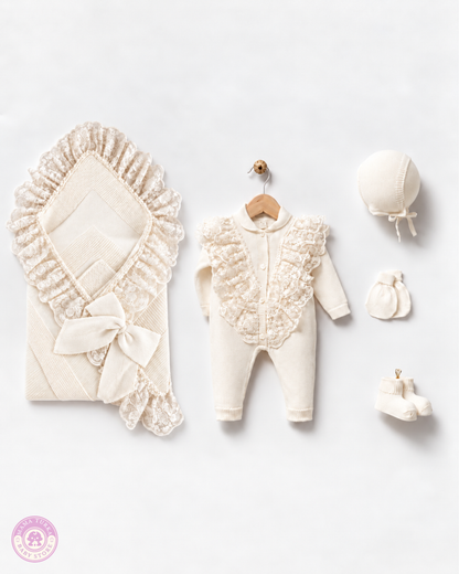 Amélie Newborn Cotton Knit Lace Set 5 piece
