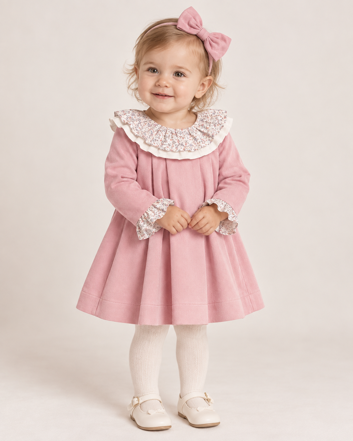 Baby Girl Dress with Floral Ruffle Collar & Bow