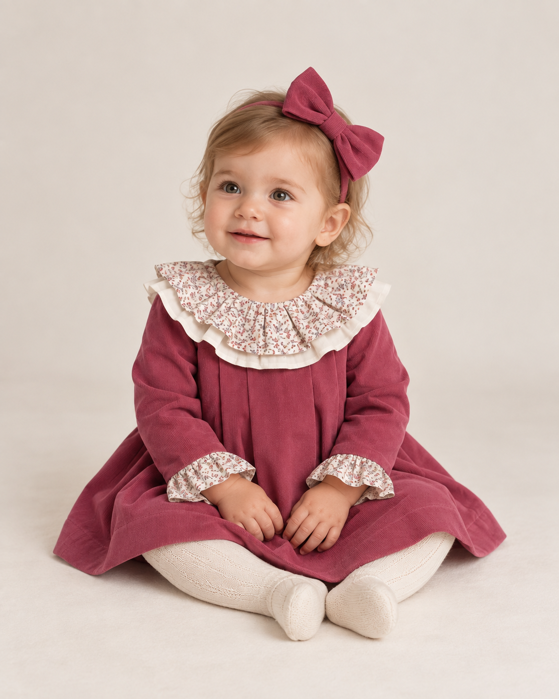 Baby Girl Dress with Floral Ruffle Collar & Bow