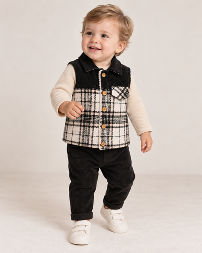 Baby Boy Plaid 3-Piece Set with Vest & Trousers