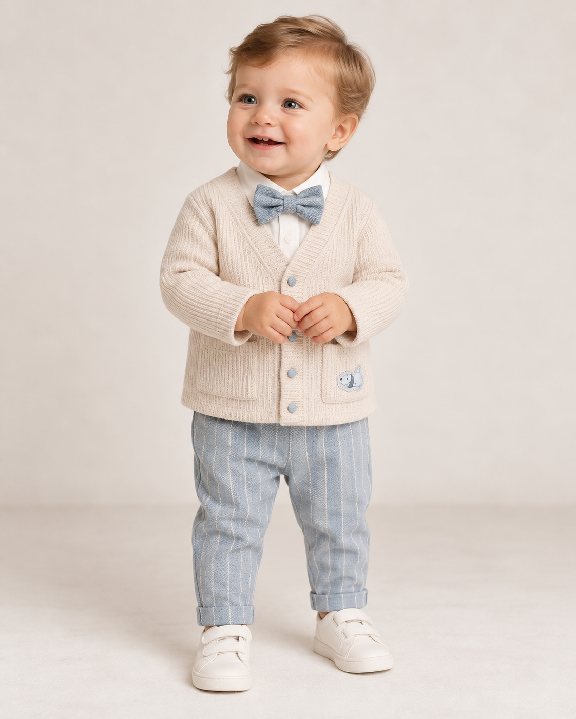 Baby Boy 3-Piece Smart Outfit with Cardigan & Bow Tie