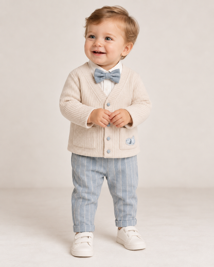 Baby Boy 3-Piece Smart Outfit with Cardigan & Bow Tie