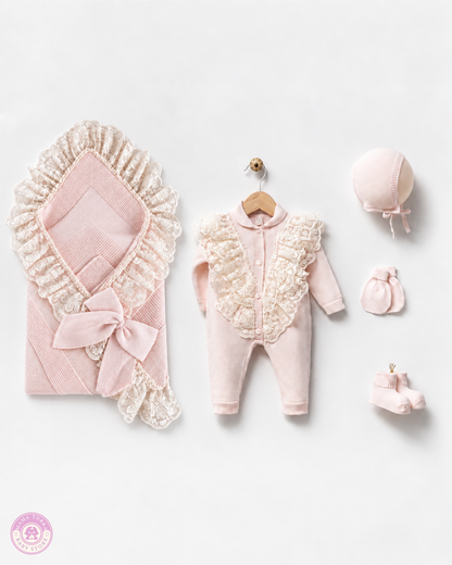 Amélie Newborn Cotton Knit Lace Set 5 piece