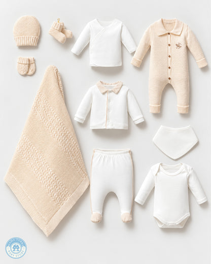 Newborn Baby Cotton & Knit Layette Set with Blanket 10 piece