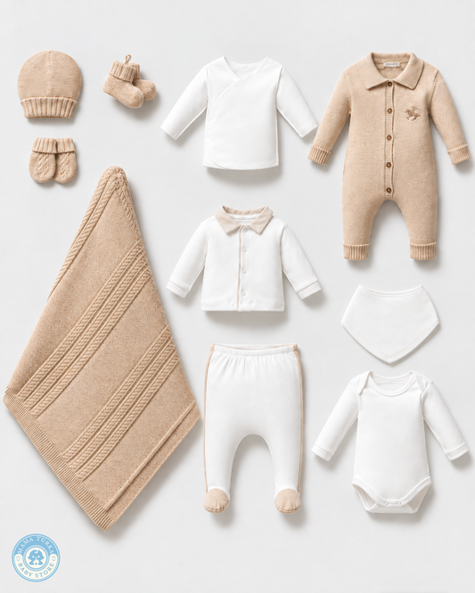 Newborn Baby Cotton & Knit Layette Set with Blanket 10 piece