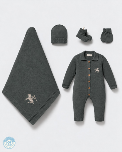5-Piece Knitted Newborn Baby Set with Blanket – Equestrian Collection