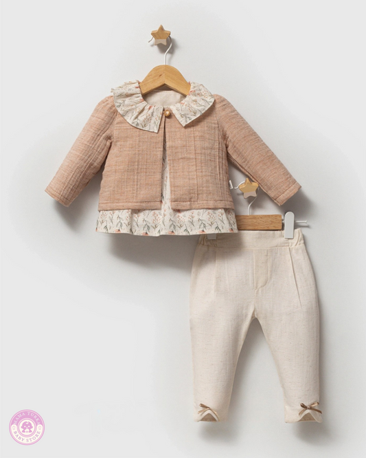 Floral Blouse, Cardigan & Trousers Set