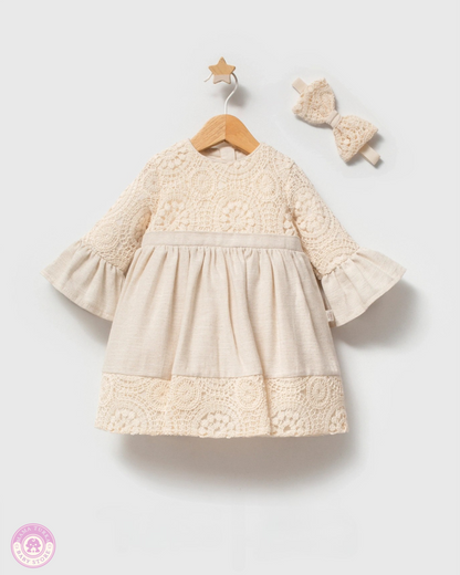 Lace & Linen Baby Dress with Matching Headband