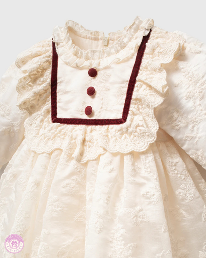 Vintage Lace Baby Girl Dress with Matching Bonnet