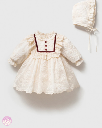 Vintage Lace Baby Girl Dress with Matching Bonnet