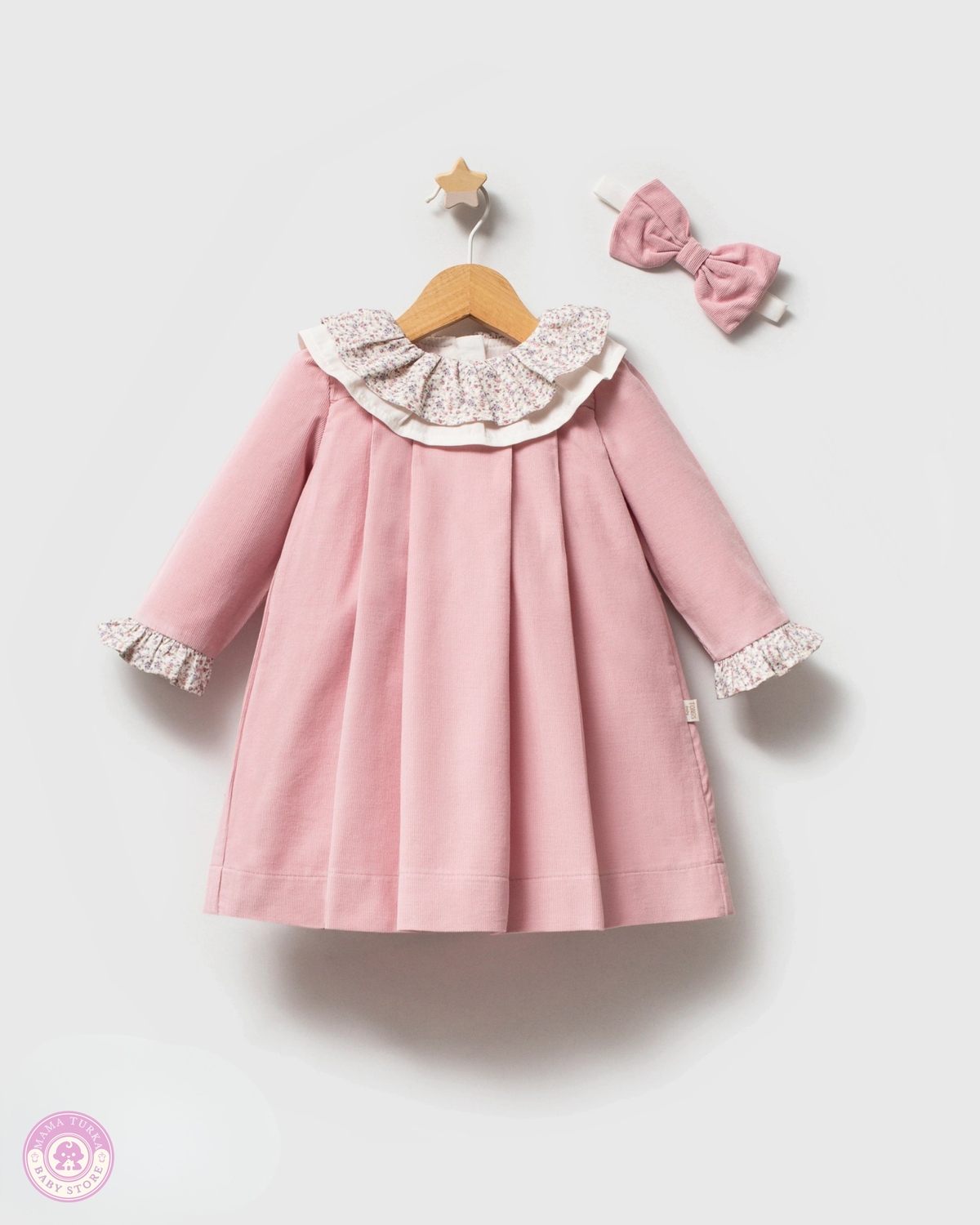 Baby Girl Dress with Floral Ruffle Collar & Bow