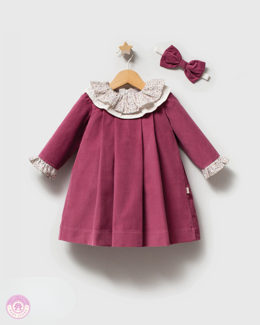 Baby Girl Dress with Floral Ruffle Collar & Bow