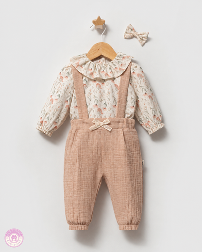 Floral Baby Girl Romper Set with Ruffle Blouse & Bow Clip