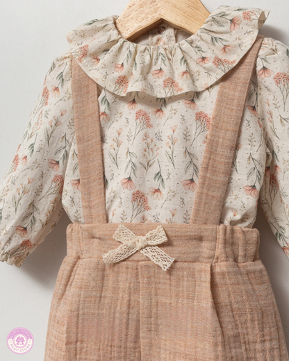 Floral Baby Girl Romper Set with Ruffle Blouse & Bow Clip