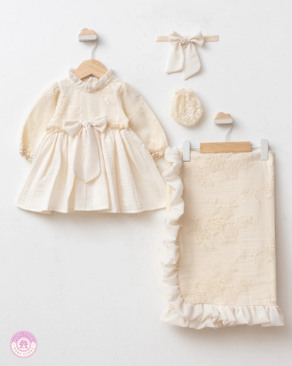 Luxury Baby Girl Dress & Embroidered Blanket Gift Set