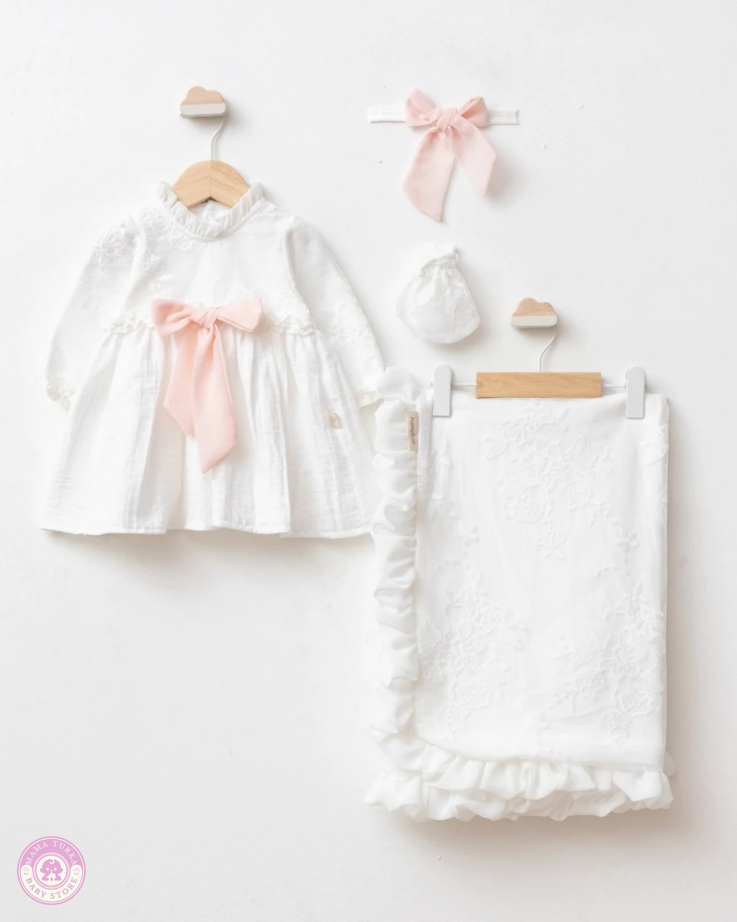 Luxury Baby Girl Dress & Embroidered Blanket Gift Set