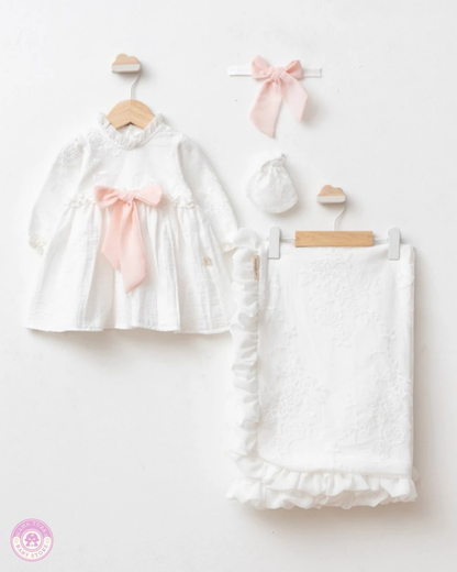 Luxury Baby Girl Dress & Embroidered Blanket Gift Set