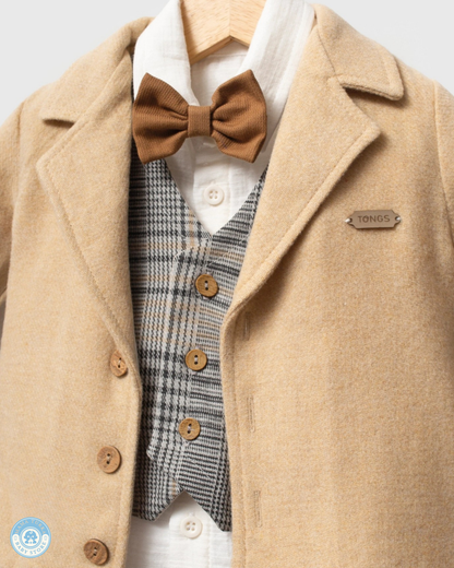 5-Piece Formal Outfit for Boys with Jacket, Vest & Bow Tie