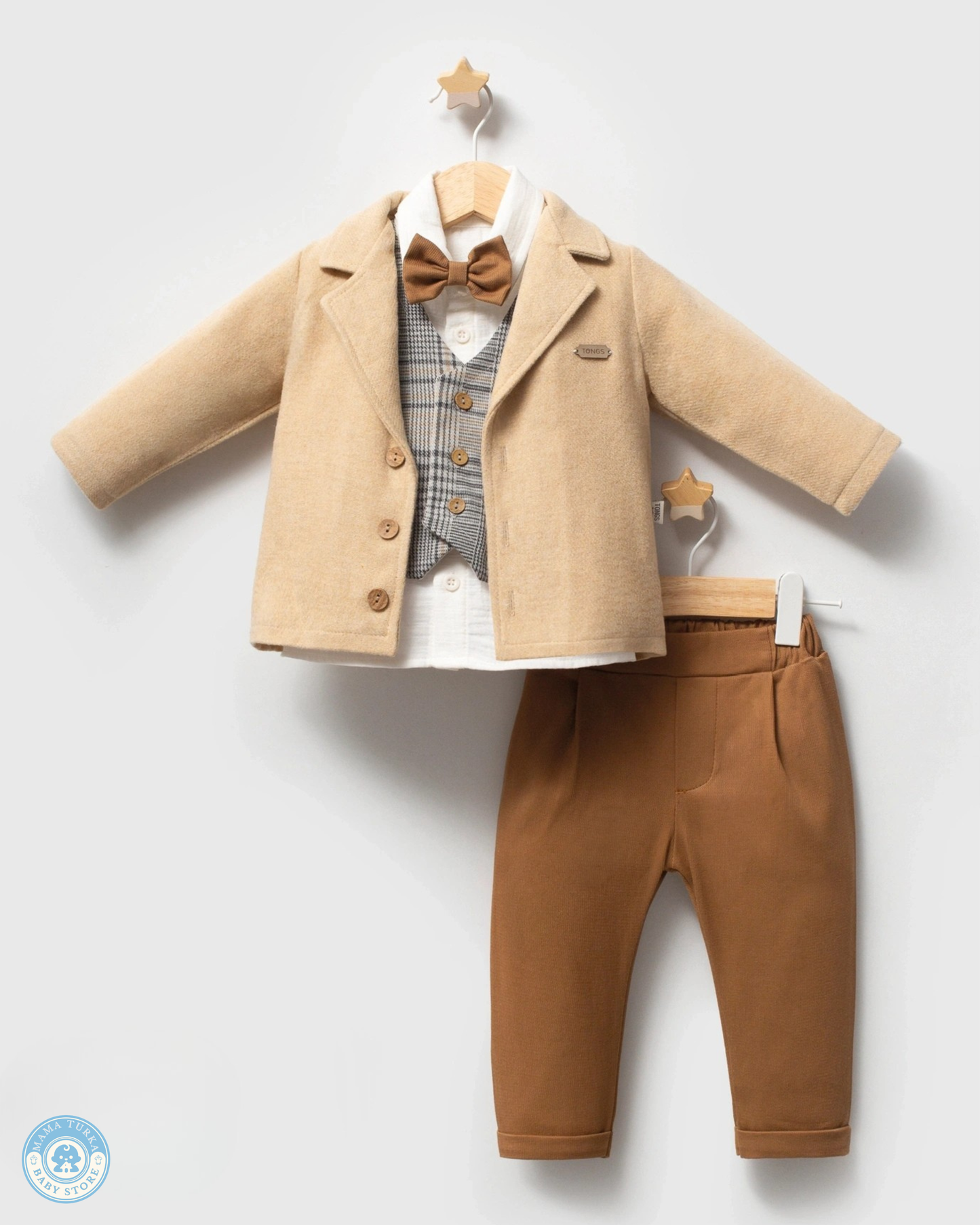 5-Piece Formal Outfit for Boys with Jacket, Vest & Bow Tie