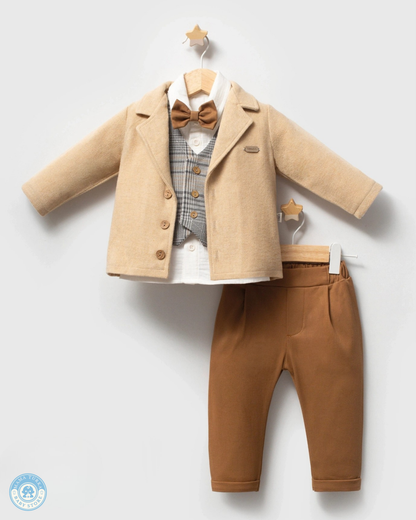 5-Piece Formal Outfit for Boys with Jacket, Vest & Bow Tie
