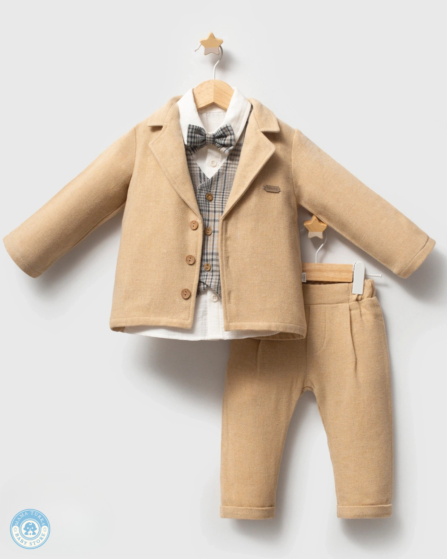 5-Piece Formal Outfit for Boys with Jacket, Vest & Bow Tie