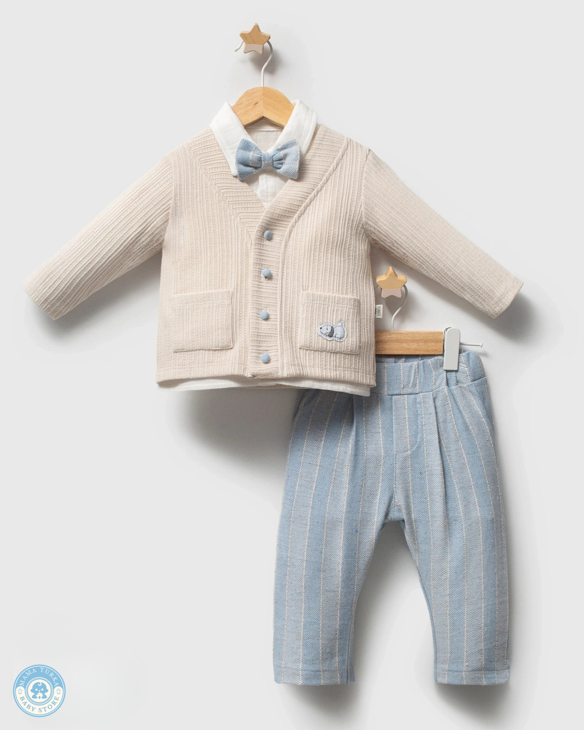 Baby Boy 3-Piece Smart Outfit with Cardigan & Bow Tie