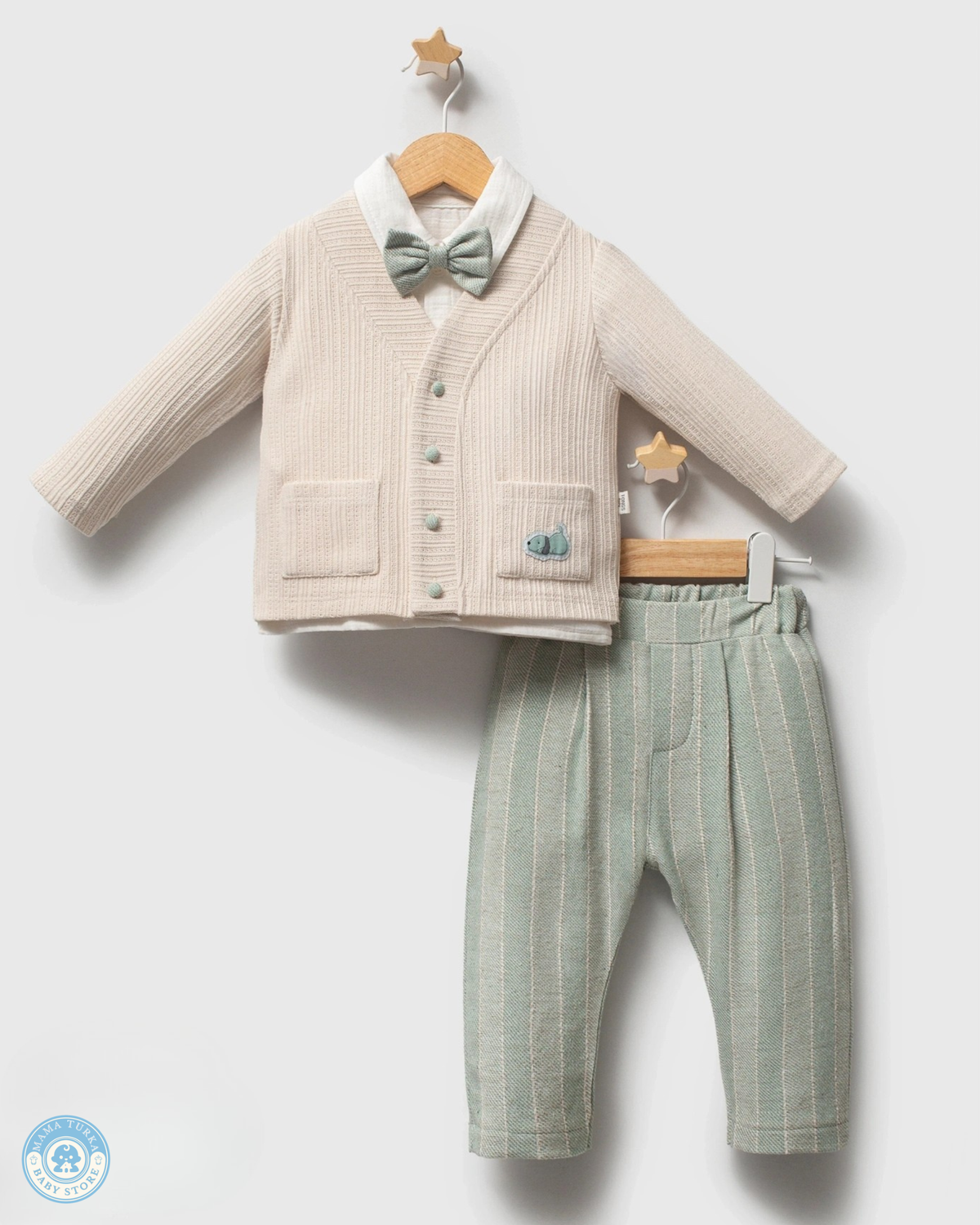 Baby Boy 3-Piece Smart Outfit with Cardigan & Bow Tie