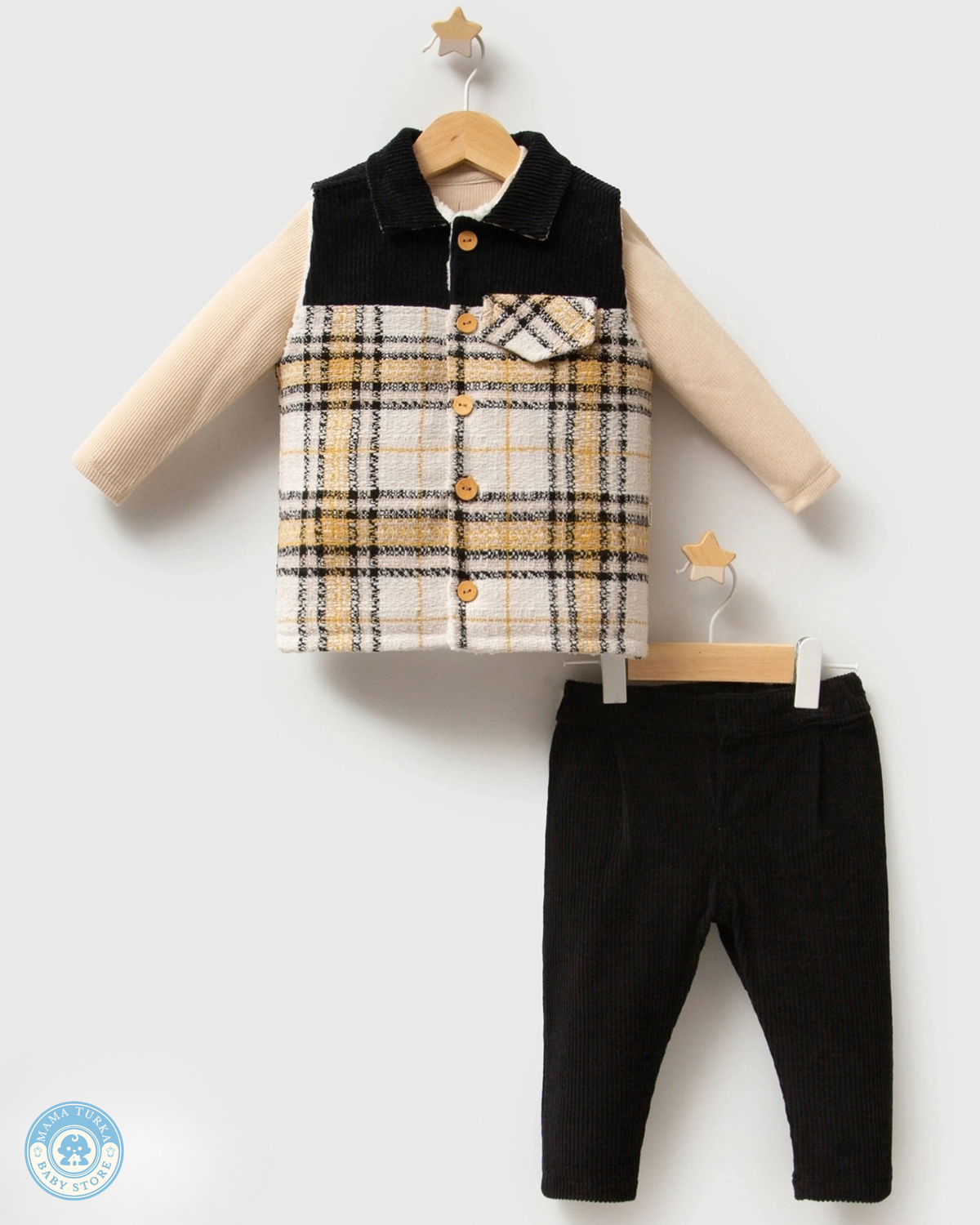Baby Boy Plaid 3-Piece Set with Vest & Trousers