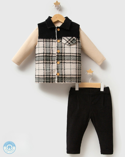 Baby Boy Plaid 3-Piece Set with Vest & Trousers