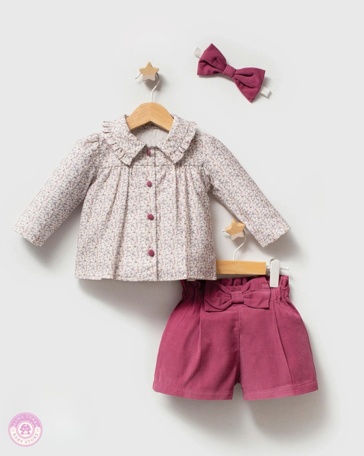 Baby Girl Floral 3-Piece Outfit with Soft Vest & Bow Shorts