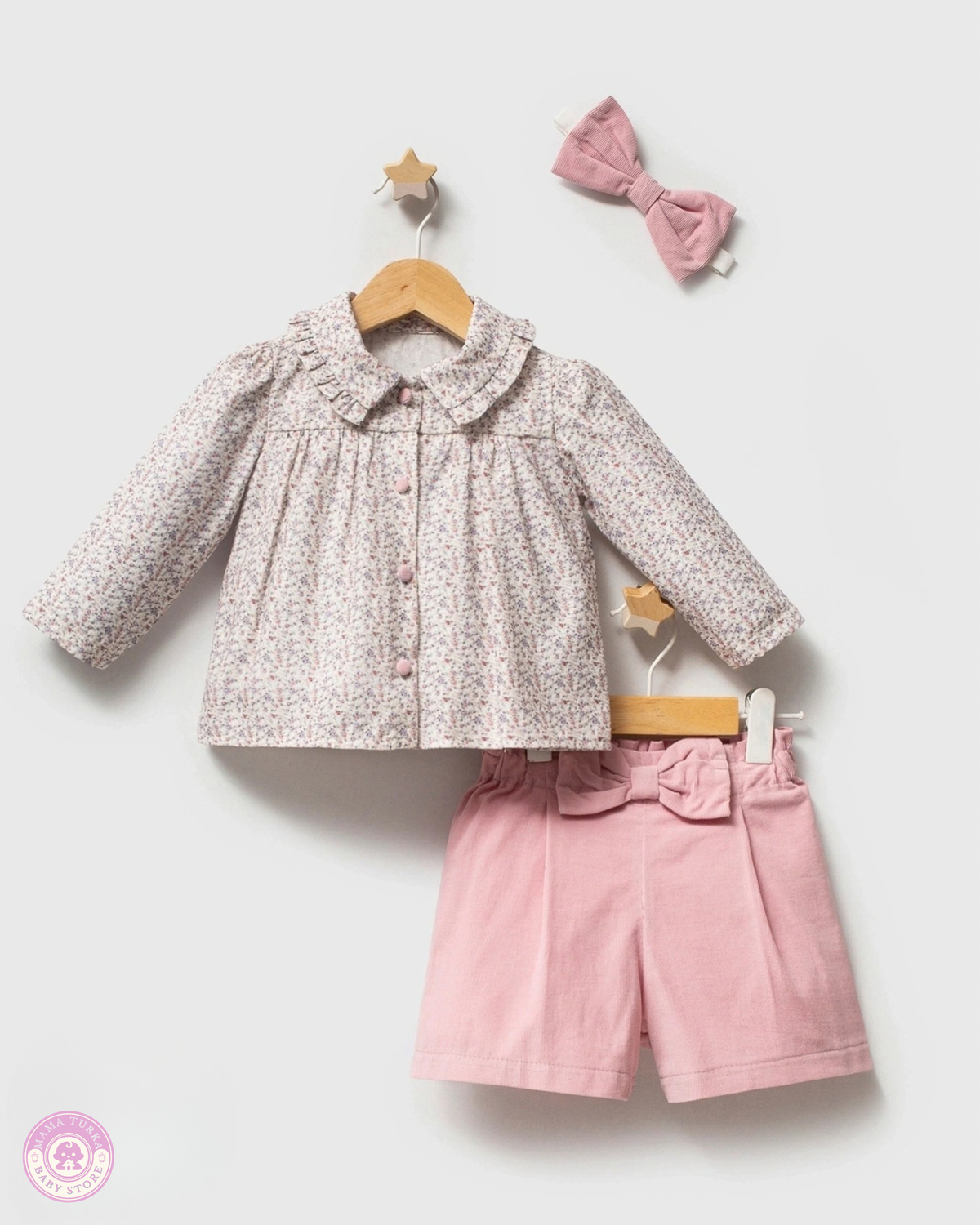 Baby Girl Floral 3-Piece Outfit with Soft Vest & Bow Shorts