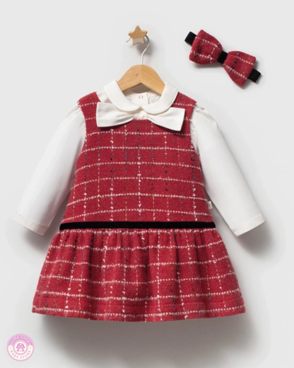 Chanel-Inspired Baby Girl Plaid Dress Set with Bow