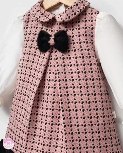 Baby Girl Pink Tweed Dress with Faux Fur & Bow