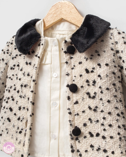 Elegant Baby Girl 3-Piece Tweed Outfit with Faux Fur Jacket