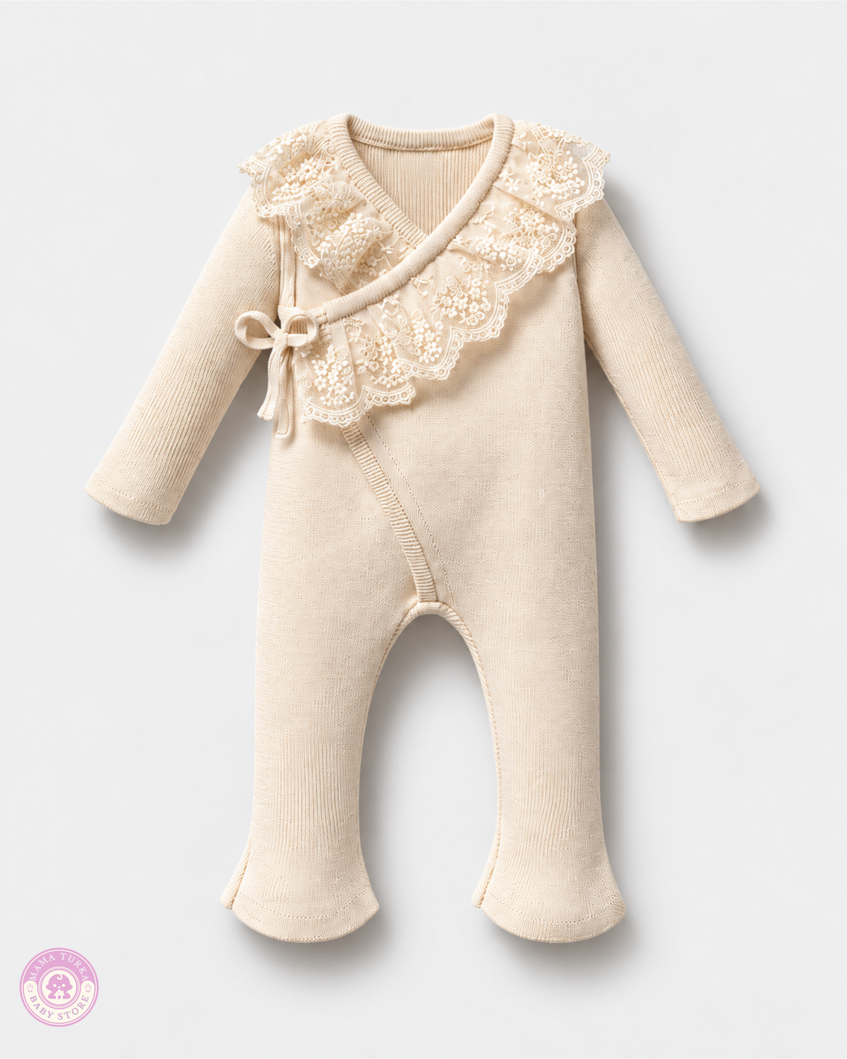 Newborn Baby Coming Home Set – Cotton Knit & Lace