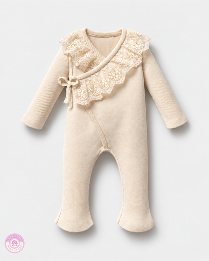 Newborn Baby Coming Home Set – Cotton Knit & Lace