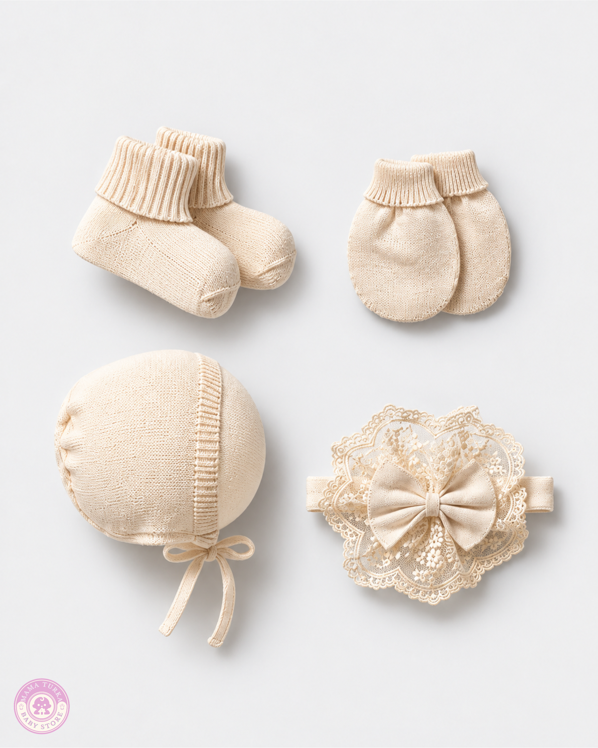 Newborn Baby Coming Home Set – Cotton Knit & Lace