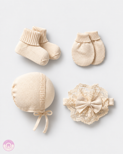 Newborn Baby Coming Home Set – Cotton Knit & Lace