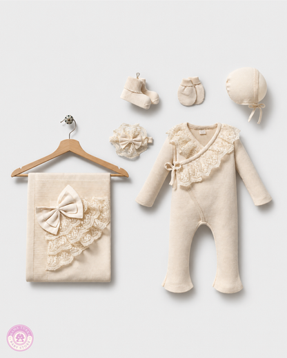 Newborn Baby Coming Home Set – Cotton Knit & Lace