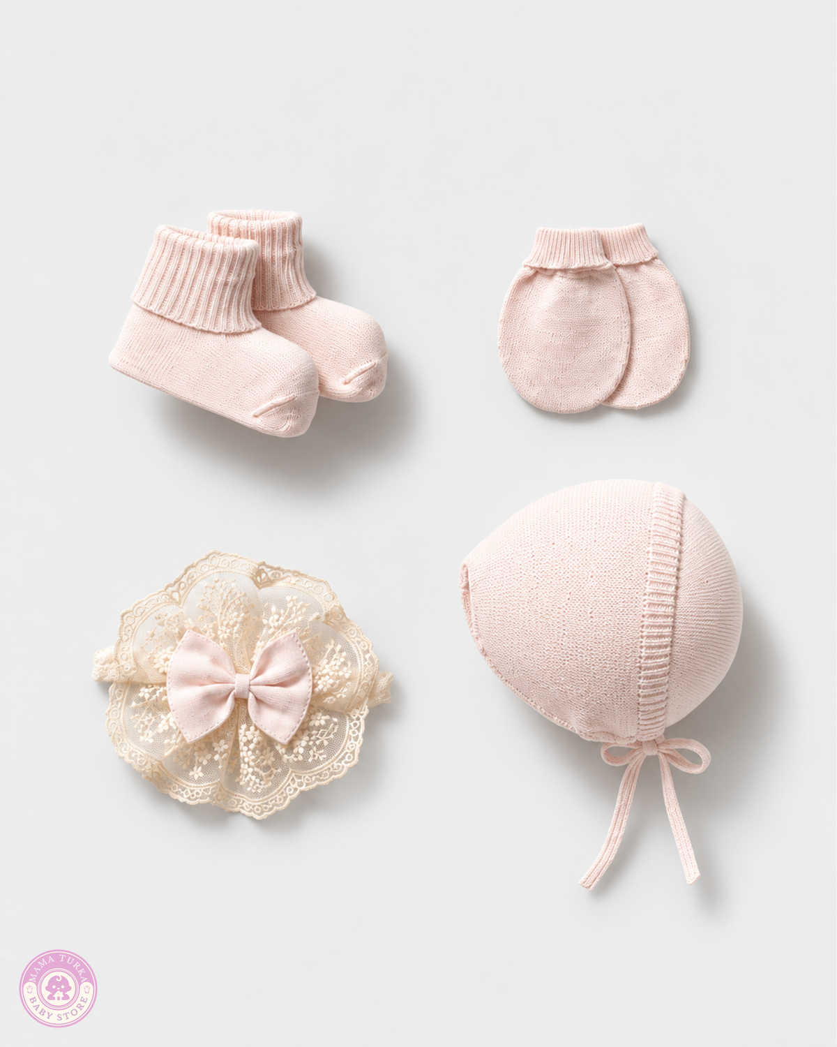 Newborn Baby Coming Home Set – Cotton Knit & Lace