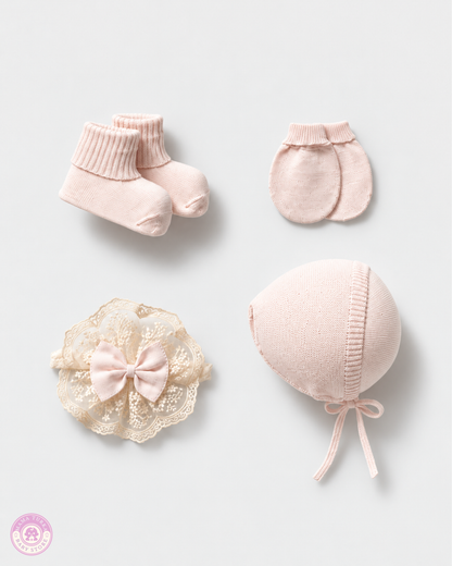 Newborn Baby Coming Home Set – Cotton Knit & Lace