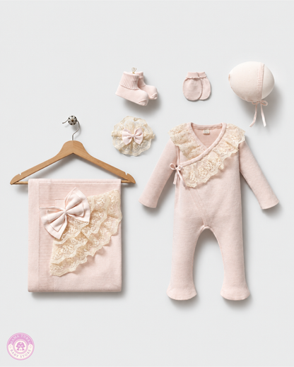 Newborn Baby Coming Home Set – Cotton Knit & Lace